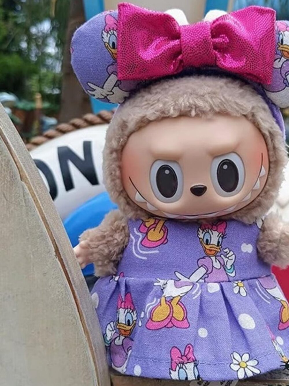 Custom Labubu Daisy Duck Purple Dress and Ears Outfit